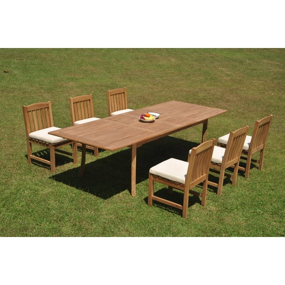 Grade-A Teak Dining Set: 6 Seater 7 Pc: 118" Double Extension Rectangle Table And 6 Devon Armless Chairs Outdoor Patio WholesaleTeak #WMDV39