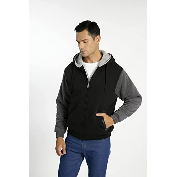 Sudaderas con capucha para hombre Sudadera de lana Chaqueta de invierno Cremallera Gruesa Forro Sherpa negro gris xxl JAMW Sencillez Walmart en linea