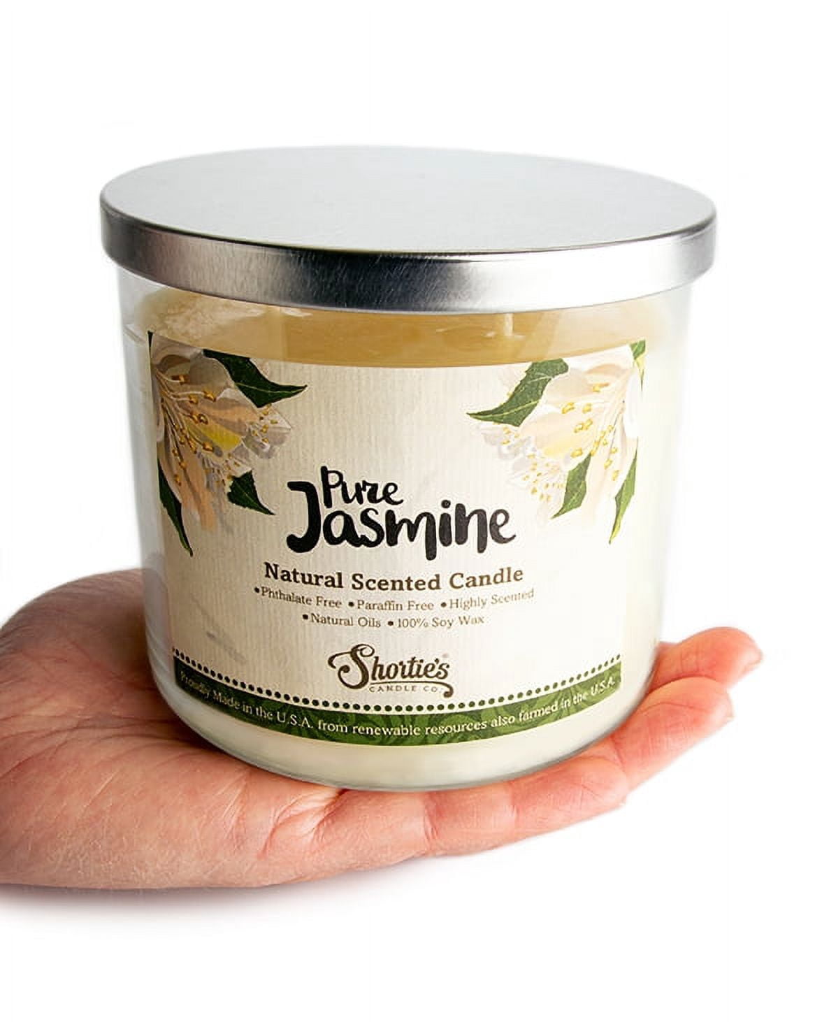 Pure Jasmine Scented 3 Wick Candle - All Natural - Made with 100% Responsibly Sourced Soy and Essential Fragrance Oils - Phthalate & Paraffin Free, Vegan, Non-Toxic