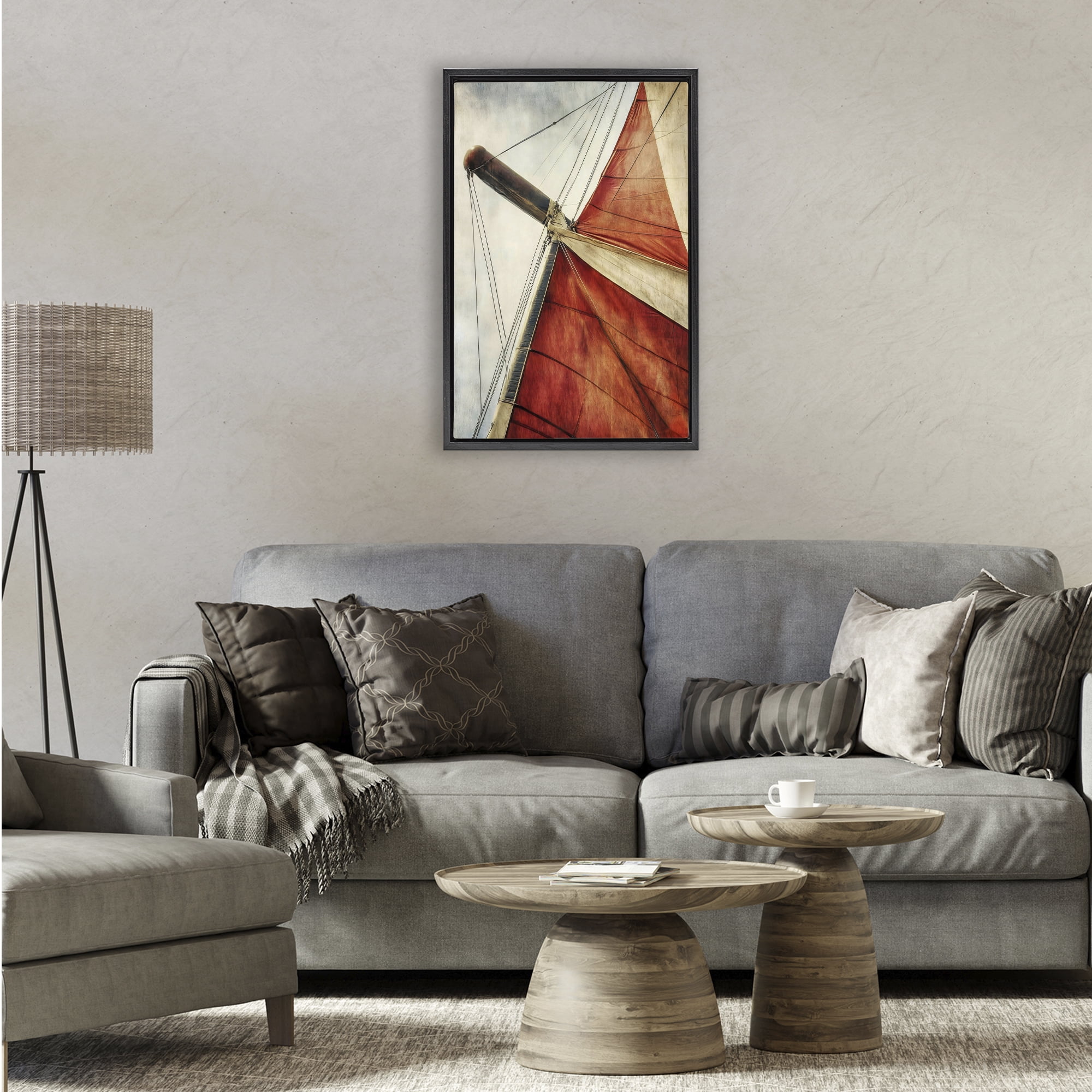 Stupell Industries Red Sail at Sea Black Framed Floater Canvas Wall Art, design by Creative Studio