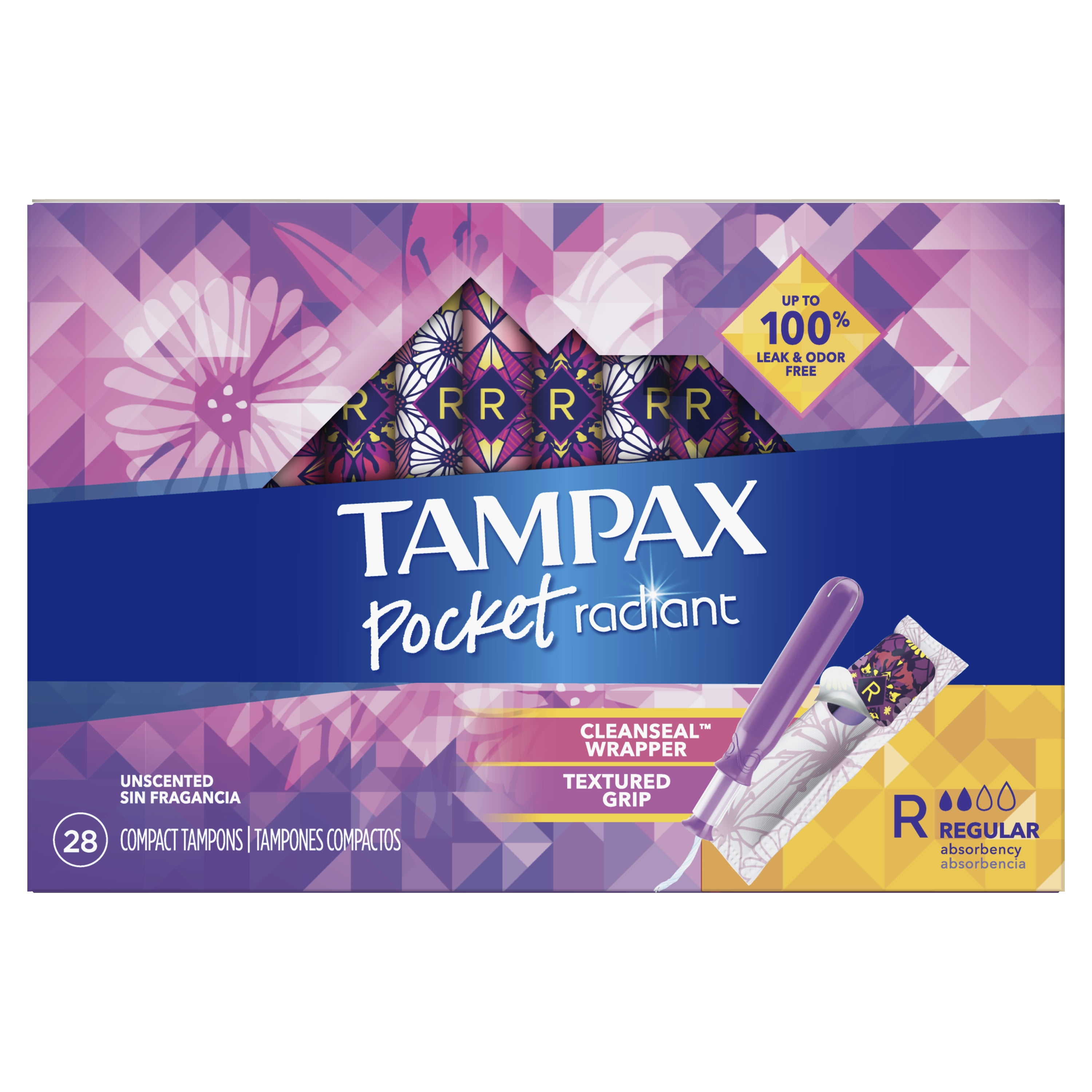 Tampax Pocket Radiant Tampons, Regular, Unscented, 28 ct