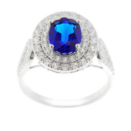 Nanogems Simulated Sapphire & Cubic Zirconia Sterling Silver Ring, Size 7 Only