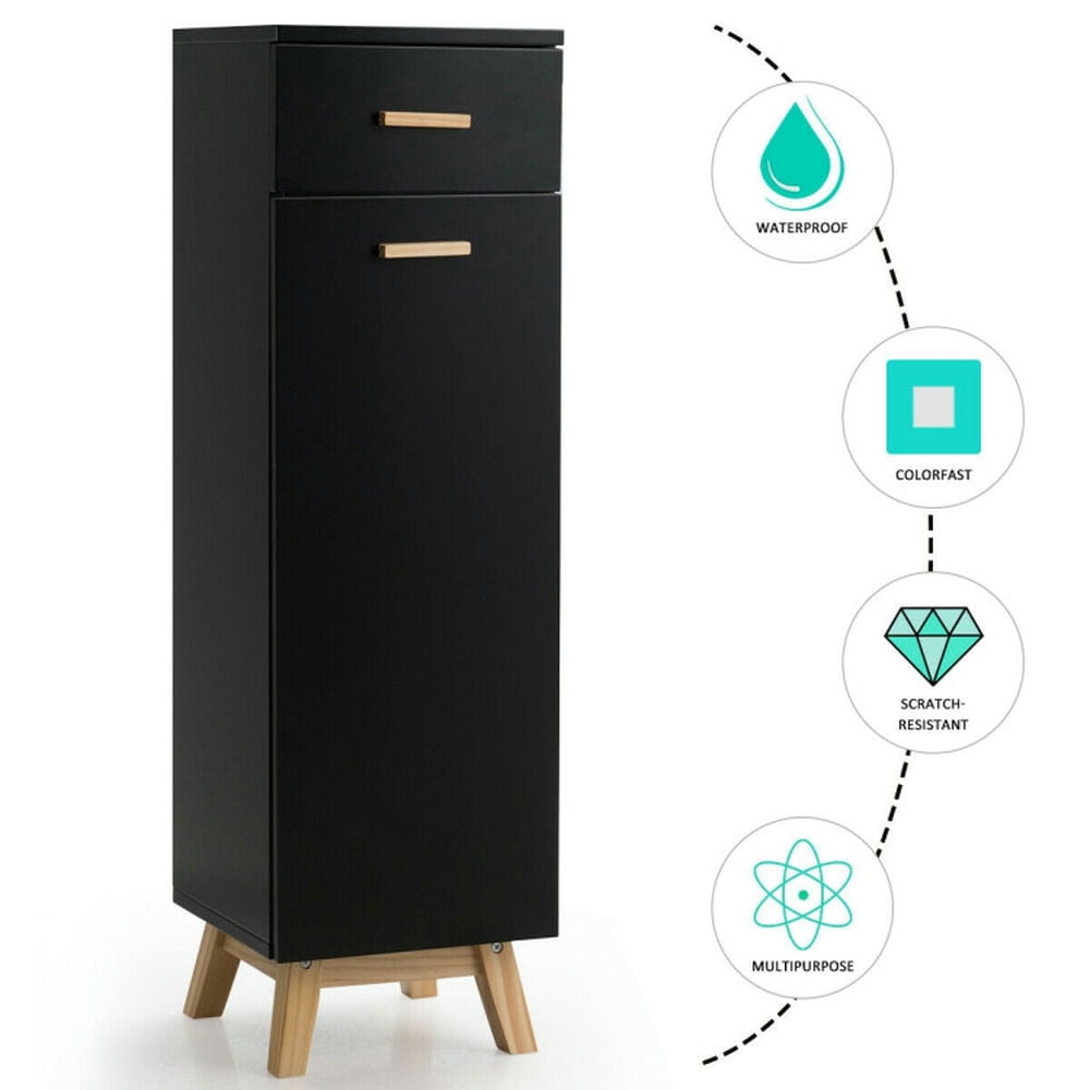 Finihen Bathroom Storage Cabinet, Bathroom Floor Cabinet, Waterproof Bathroom Cabinet with Adjustable Shelves and Sliding Drawer, for Bathroom, Living Room, Bedroom, Kitchen, Black Finihen Bathroom Storage Cabinet, Bathroom Floor Cabinet, Waterproof Bathroom Cabinet with Adjustable Shelves and Sliding Drawer, for Bathroom, Living Room, Bedroom, Kitchen, Black