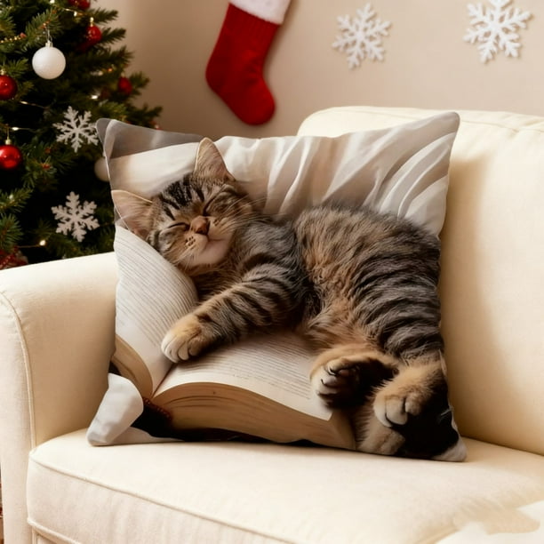 Cute Sleeping Cats And Book Pillowcase Short Pile Living Room Sofa Pillowcase Soft Cushion Cover