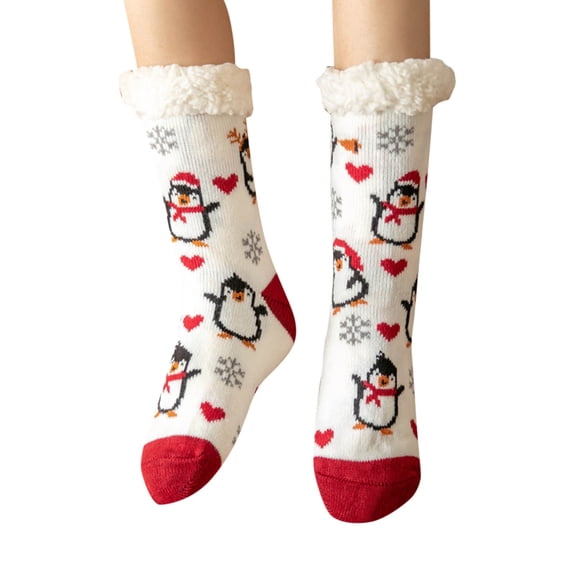 1‑Pair Crew Socks for women Fleece-lined Fluffy Warm Indoor Slipper-style Holiday Socks Running Socks White