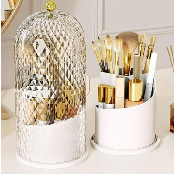 1Pcs Makeup Brush Holder with Lid Cosmetic Tools Organizer 360 Rotating Waterproof Dustproof Beauty Brushes Storage for Vanity