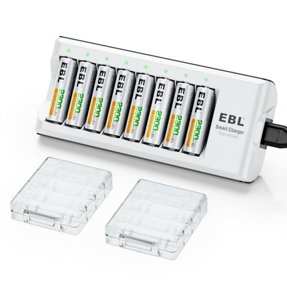 EBL 8 Pack Rechargeable AA Batteries 2300mAh, Long Lasting Double a Batteries with Battery Charger