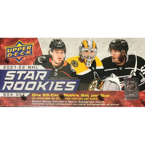 Upper Deck 2021 2022 NHL ROOKIES 25 Card Set with Cole Caufield and Trevor Zegras PLUS