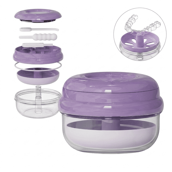 ROSEXIXI No-Leak Denture Bath Box for Traveling Perfectly,with Strainer & Magnetic Mirror,Aligner Cleaner Case