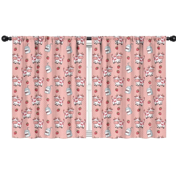 Blackout Kids Curtains,Pink Cow Milk Strawberry Pattern Childrens Insulated Curtains Set Of 2,Bedroom Essentials,Toddler Room Decor 42x54in(106x137cm)