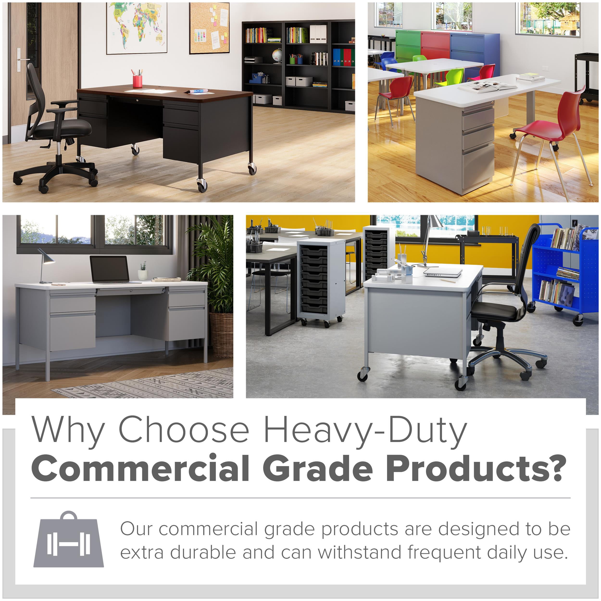 Hirsh 30W x 48D Right Hand Single Pedestal File Office Desk - Black/Maple