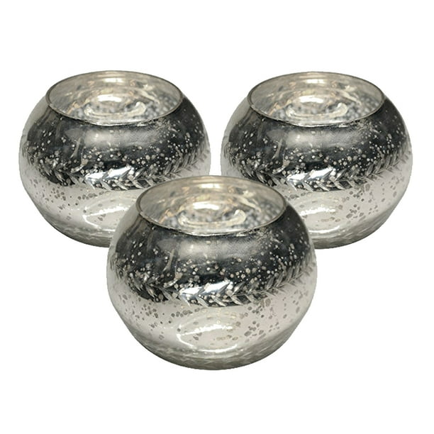 Amber Home Goods Champagne Collection Glass Round Antique Silver Votive Candle Holders Medium