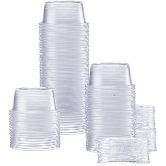 GUSTO 2 oz Plastic Jello Shot Cups with Lids, Disposable Condiment and Sauce Cups with Airtight Lids, 100 Count