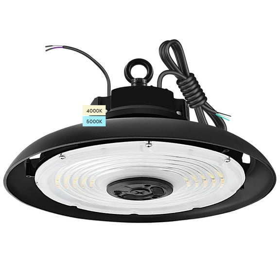 Luxrite 100/120/150W UFO LED High Bay Light, Up to 22000 Lumens 2 CCT 4000K 5000K, 5FT Hardwire Cable, Surge Protected IP65