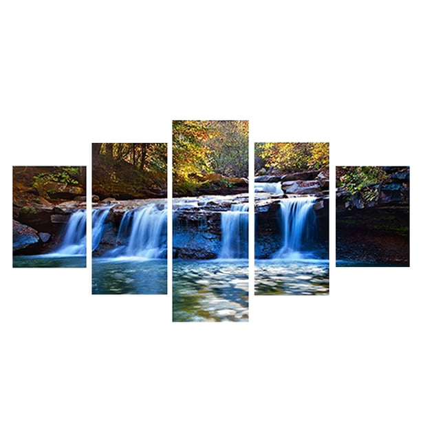 Yesbay 5 Pcs Unframed Waterfall Wall Art Pictures For Living Room Home Decoration Com - Waterfall Wall Art With Sound