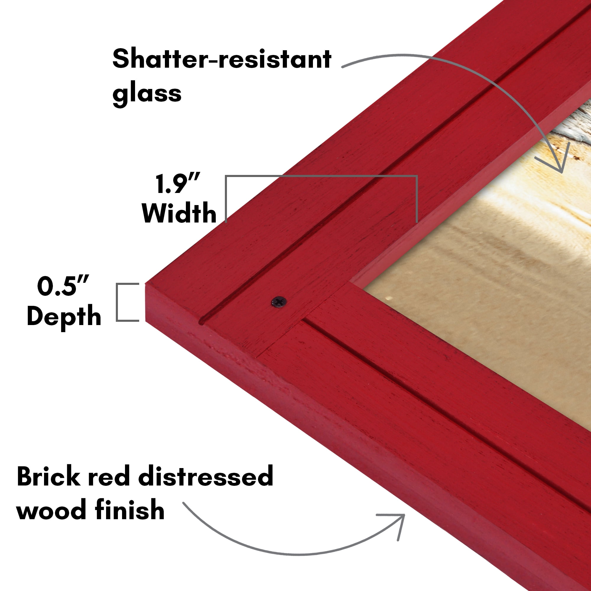 Americanflat 11x14 Picture Frame Polished Crystal Clear Glass Hampton Collection Distressed Frames Wall - Red