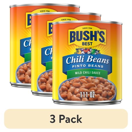 (3 pack) Bush's Chili Beans, Canned Pinto Beans in Mild Chili Sauce, 111 oz Can