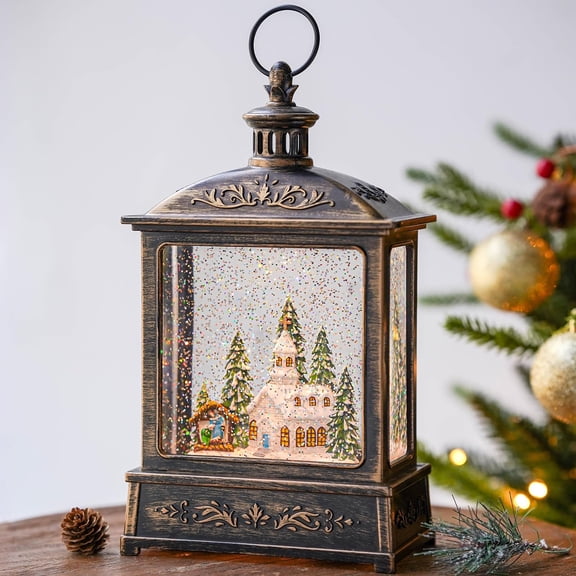 Musical Christmas Church & Manger Snow Globe - Timer, Dual Power, Lighted Holiday Gift