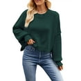 thumbnail image 2 of Arvbitana Women Casual Loose Knit Sweater Long Sleeve Crew Neck Solid Color Pullover Warm Sweatshirt Cropped Tops for Fall Winter, 2 of 3