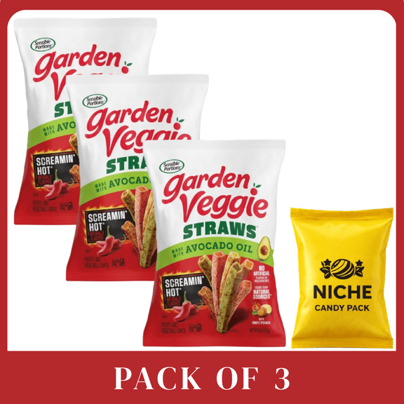 Sensible Portions Garden Veggie Straws Screamin' Hot with Avocado Oil, 6 oz, Pack of 3