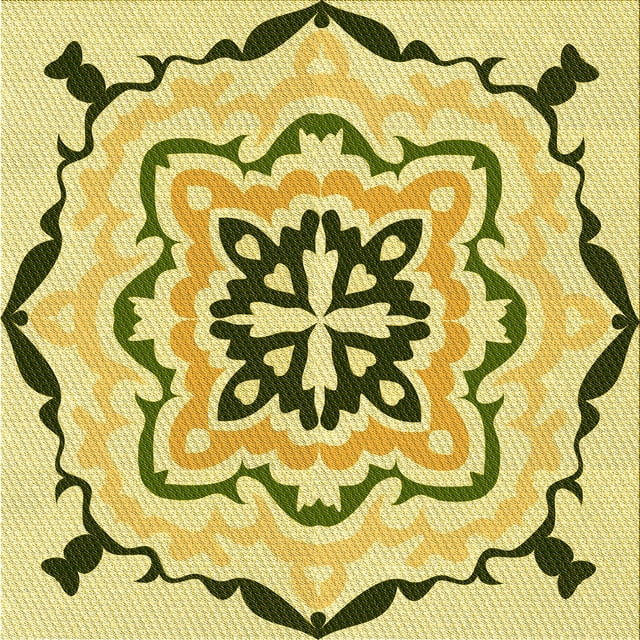 Ahgly Company Machine Washable Indoor Square Transitional Dark Yellow Green Area Rugs, 4' Square