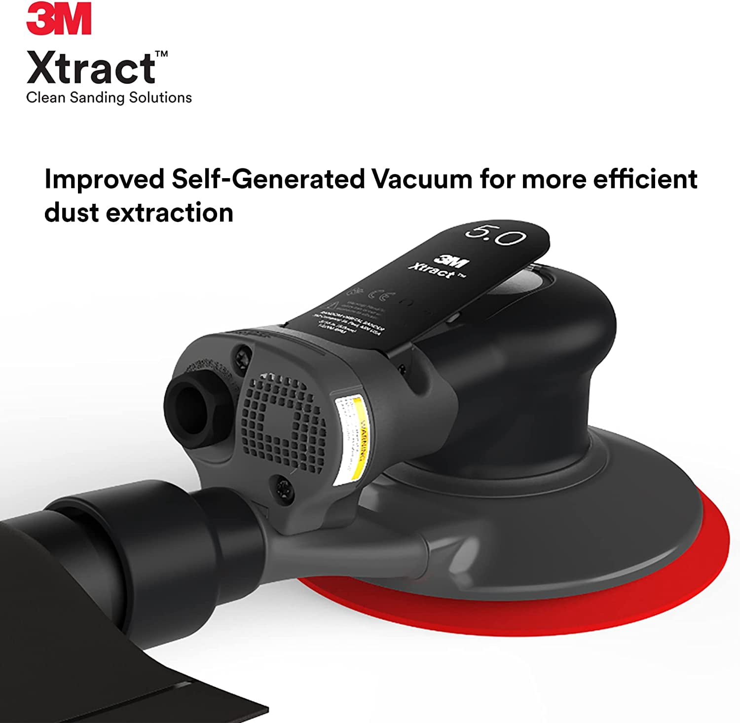 3M Xtract Pneumatic Random Orbital Sander, 88957, 6 in, Self-Generated Vacuum, 3/32 in Orbit, 1 ea/Case