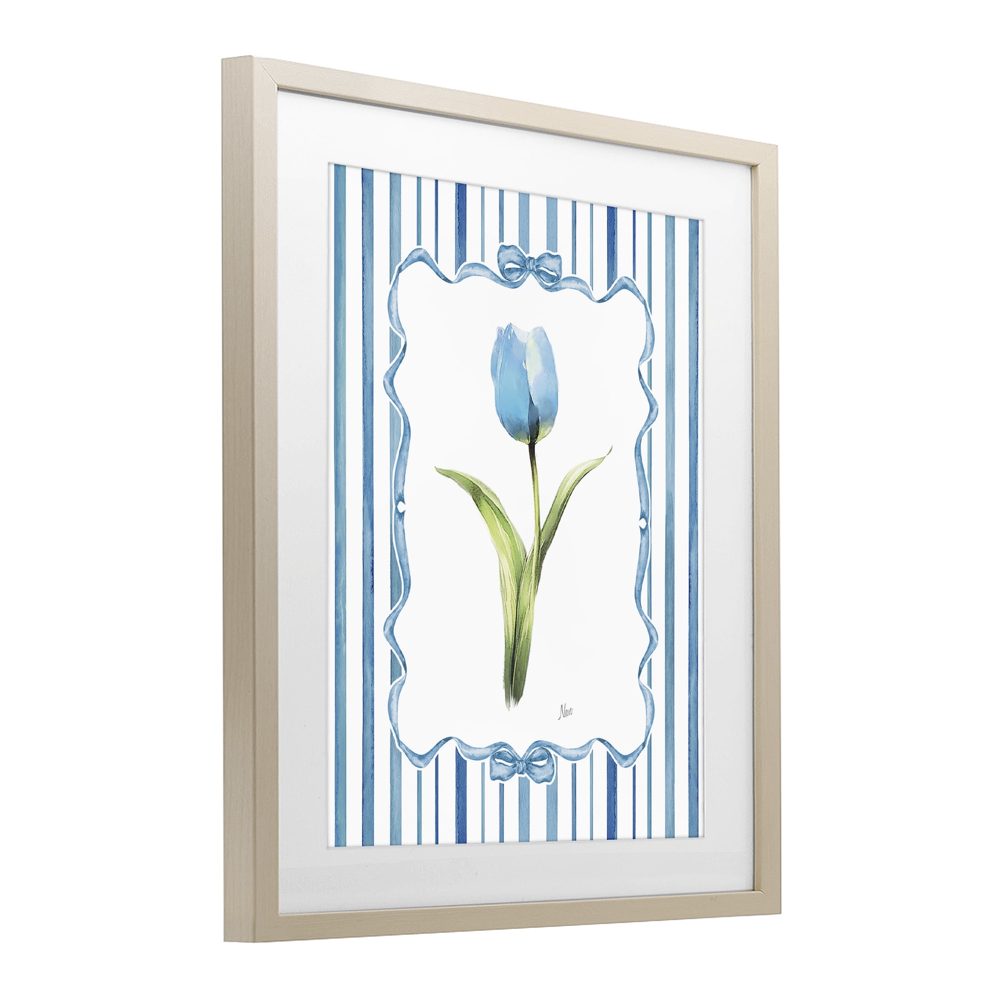 Stupell Industries Single Blue Tulip Stripes Birch Framed Print Under Glass, design by Nan