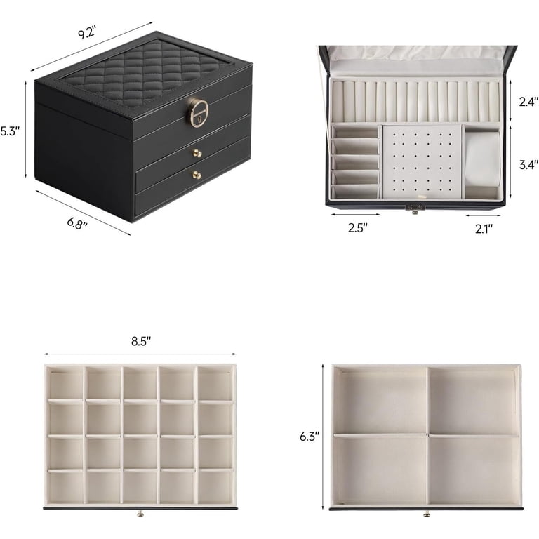 Gogcaro 3-Layer Lockable Jewelry Box Organizer, Black photo 3