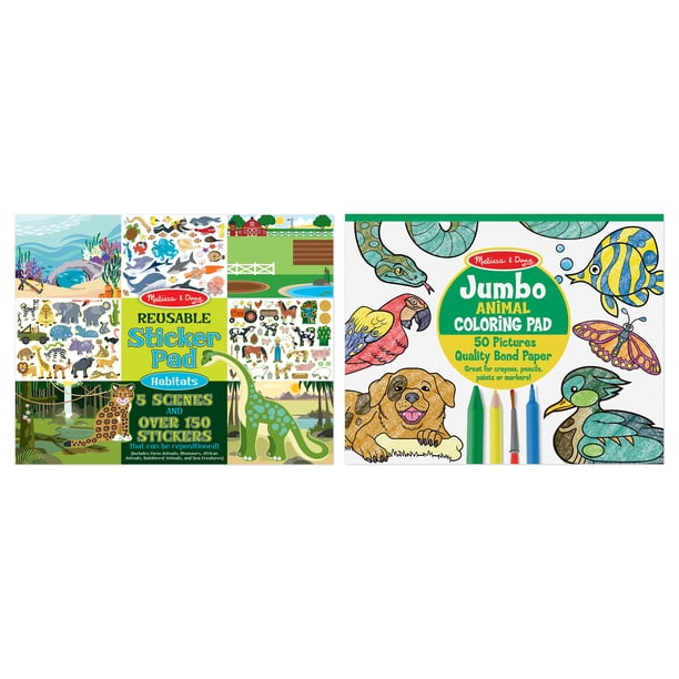 Melissa &amp; Doug Sticker and Jumbo Coloring Pads Set: Animals - 150 ...