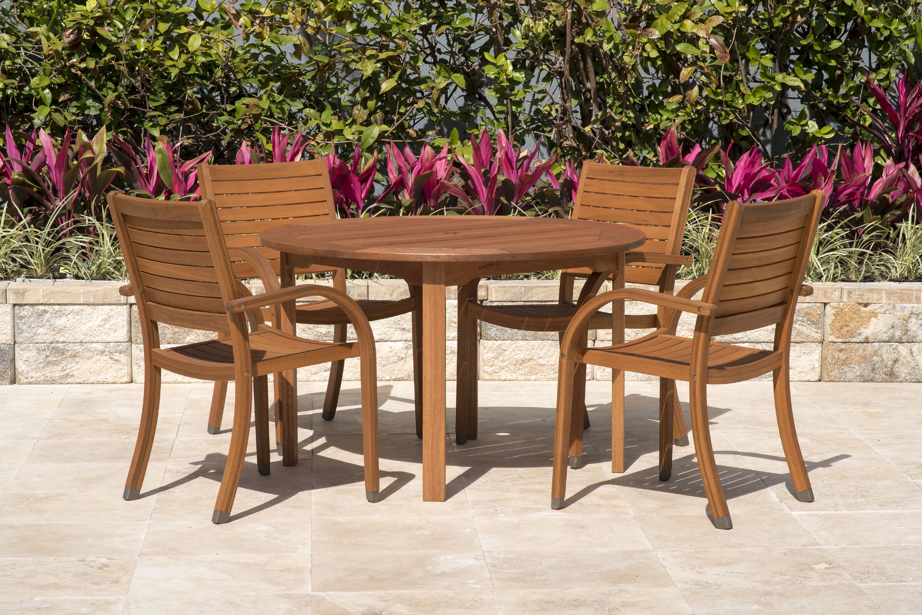 Ia Arizona 5 Piece Round Patio, Round Wooden Garden Table And Chairs Set Of 4