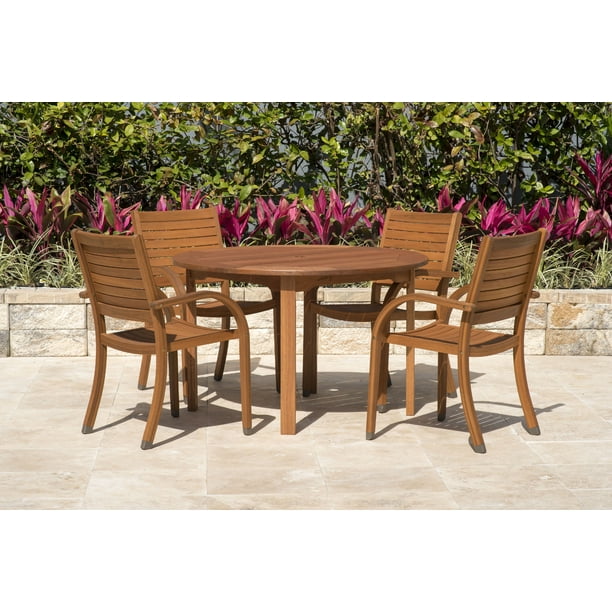 Amazonia Arizona 5 Piece Round Patio Dining Set Eucalyptus Wood Ideal For Outdoors And Indoors Walmart Com Walmart Com