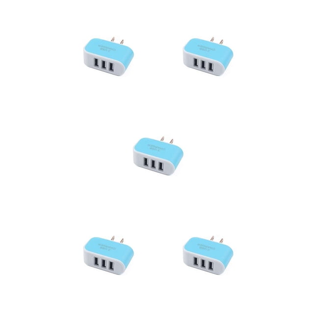 kurtrusly Wall Charger 3 Port Small Lightweight Compact USB Power Adapter Phone Charging Phones Cameras Players Gift Phone Blue 5Set