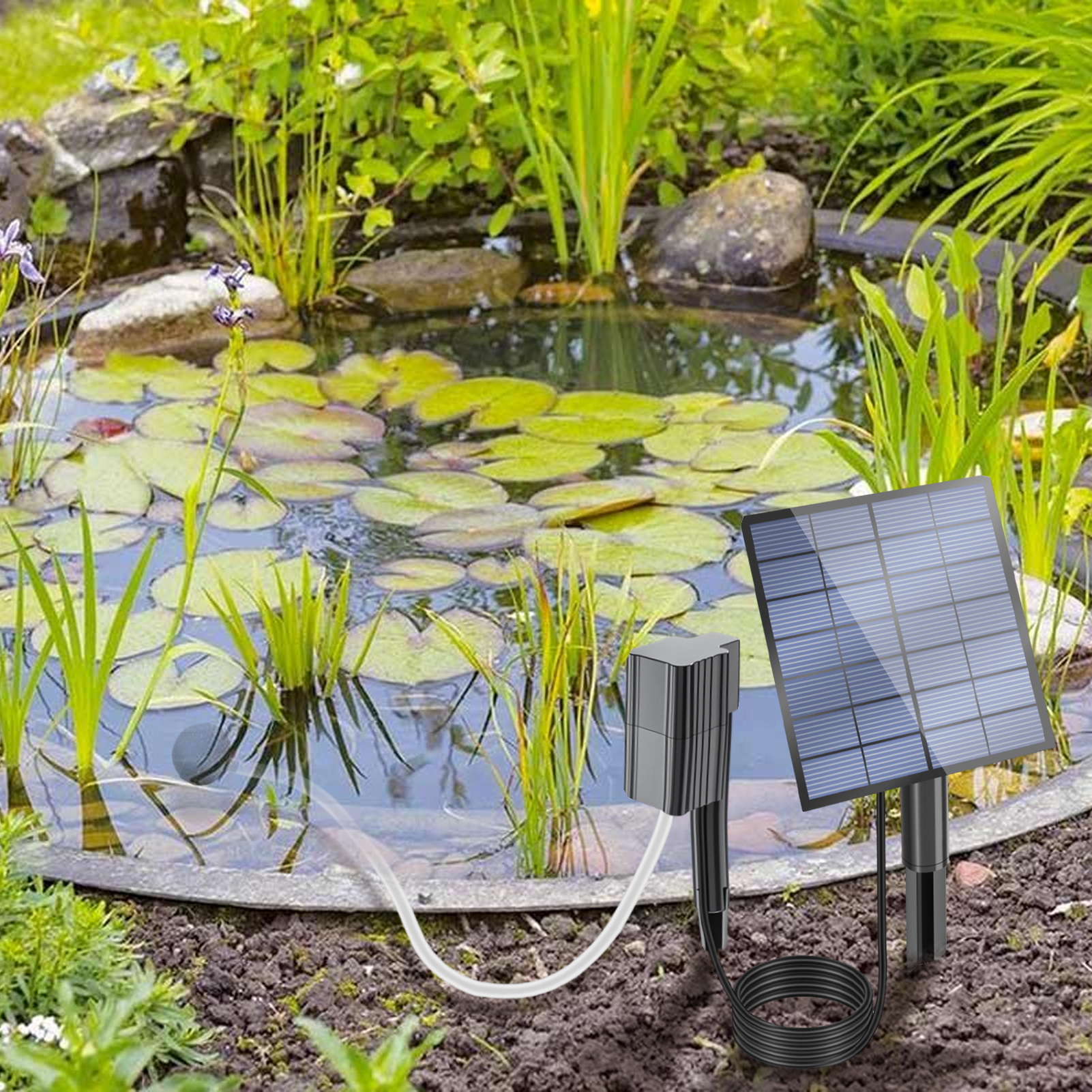 Eisoary Solar Pond Oxygenator Aquarium Oxygen Aerator 2.5W Solar Air Oxygen Pump Fishing Aerator with Pipe Air Bubble Stone for Garden Pond Fish Tank Fishing Black