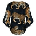 thumbnail image 6 of Dark Background Tiger Print Fabric Women's V-Neck Blouse With 3/4 Ruffled Bell Sleeves Casual Top Ladies Blouses, 6 of 7