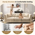 thumbnail image 6 of QuzyAor 81.5" Faux Leather 3 Seater Sofa with Ottoman, Button Tufted Chesterfield Couch with Gold Metal Legs & 3 Pillows, Beige, 6 of 9