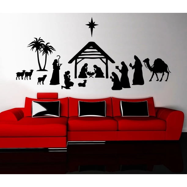 Pegatina de pared de escena de Natividad De Feliz Navidad, Mural, decoración del hogar, calcomanía de pared de vinilo, pegatinas de vacaciones de dormitorio, D779