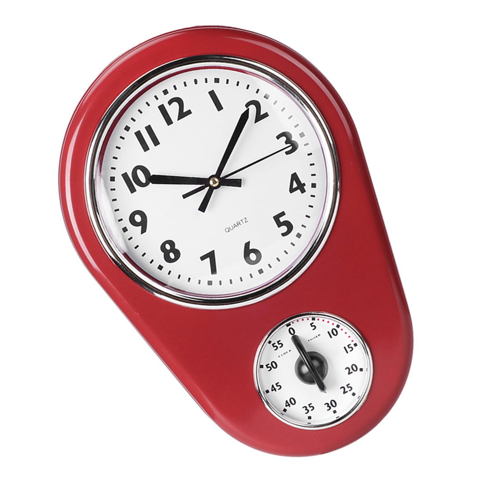 Riousery Vintage Wall Clock with Countdown Kitchen Timer Silent Sweep Movement Large Display Red Hanging Watch 8.5 x 12.4 Inches for Home Decor Bedroom Living Room Analog Battery Operated Timepiece