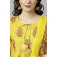 thumbnail image 5 of Janasya Indian Keyhole Neck 3/4 Sleeve Floral Print Yellow Cotton Kurta with Pant and Dupatta For Women, 5 of 6