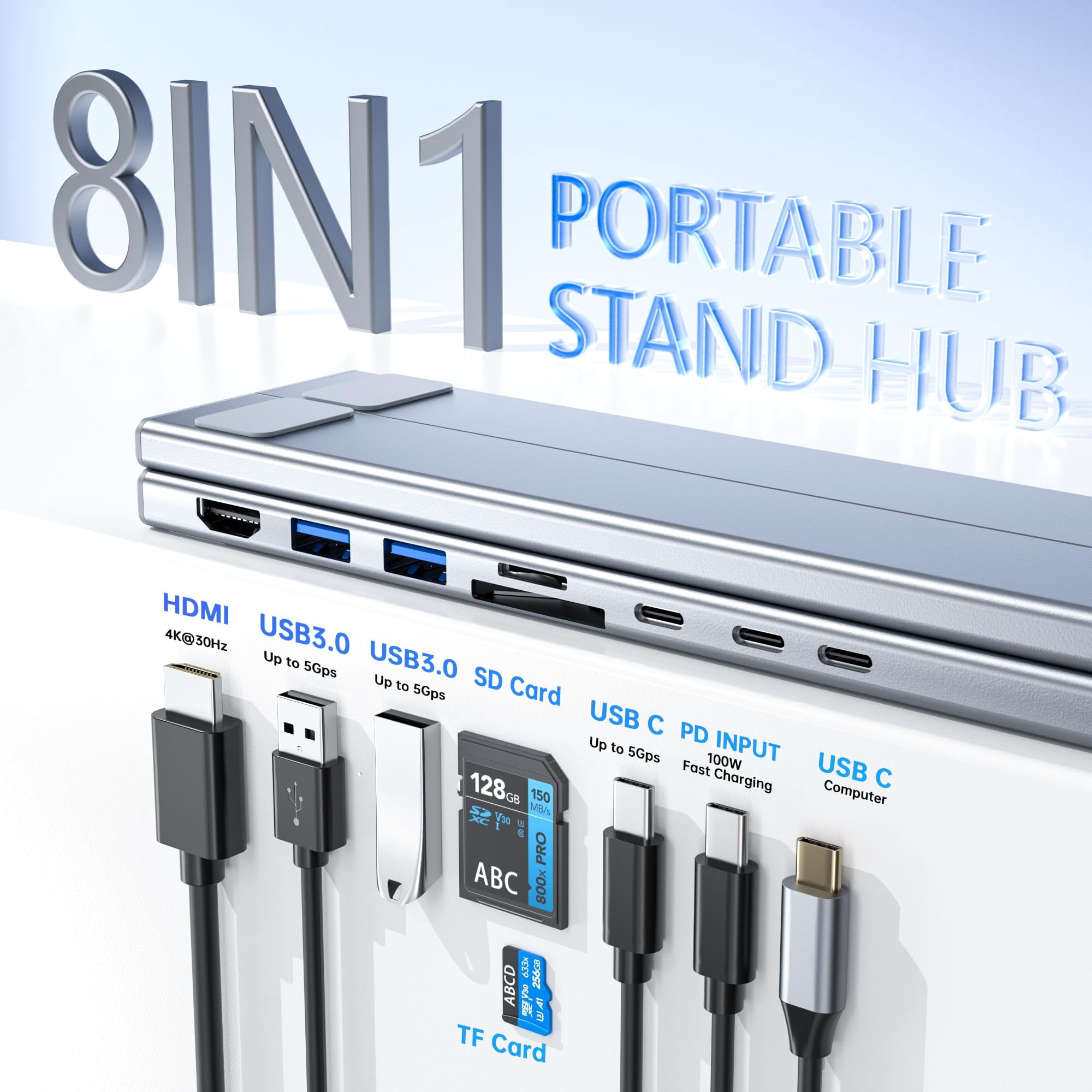 NexTone Laptop Docking Station Stand, 8 in 1 USB C Hub HDMI Portable Laptop Stand with USB Ports, USB C Multiport Adapter USBC Dock Station Computer Holder for MacBook Pro/Air, Dell, HP, Lenovo, ASUS