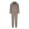 thumbnail image 3 of Brondbend Womens Sweatpant Set Women Pullover Hoodie Long Sleeved Half Zipper Pullover Solid High Waist Jogger Outfits Fashion Loose Tracksuits Hiking Fall Winter Sets Khaki, 3 of 5