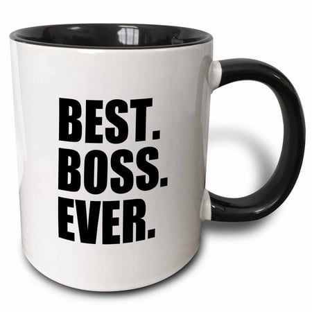 - 3dRose Best Boss Ever - fun funny humorous gifts for the boss - work office humor - black text, Two Tone Black Mug, 11oz