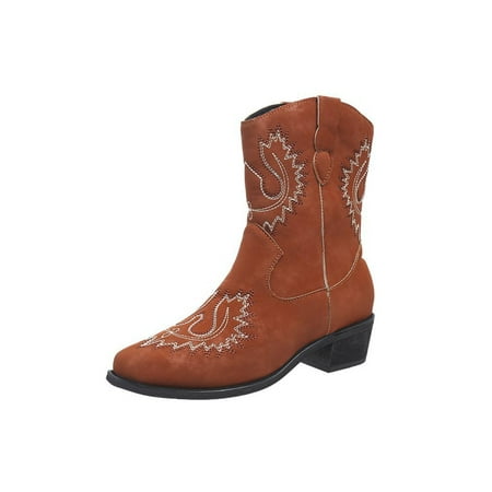 

Tenmix Womens Casual Shoes Walking Square Toe Western Boot Comfort Cowgirl Boots Light Brown 9