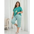 thumbnail image 5 of ValueVibe Women Plus Size Pajama Sets V-Neck Short Sleeve and Capri Pants Loungewear Sets 2 Piece Nightwear, Green Plaid 2XL, 5 of 10