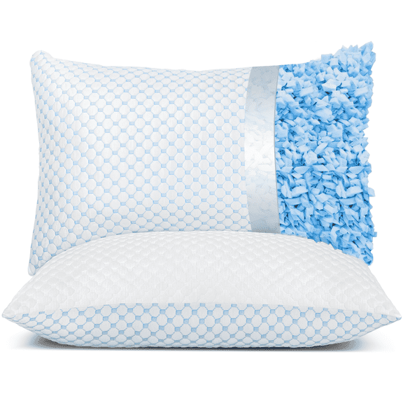 Cooling Bed Pillows Standard Size Set of 2, Shredded Memory Foam Pillows Adjustable Cool Pillow for Side Back Stomach Sleepers Luxury Gel Pillows with Washable Removable Cover