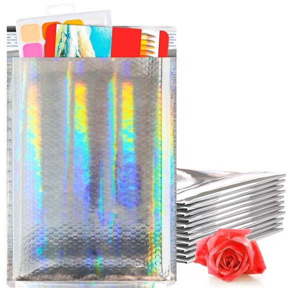 Holographic Bubble Mailers, 9.5 x 13.5 Inch. Pack of 200 Padded Envelopes. Cushioned Mailing Envelopes Padded. Self-Seal Bubble Envelopes