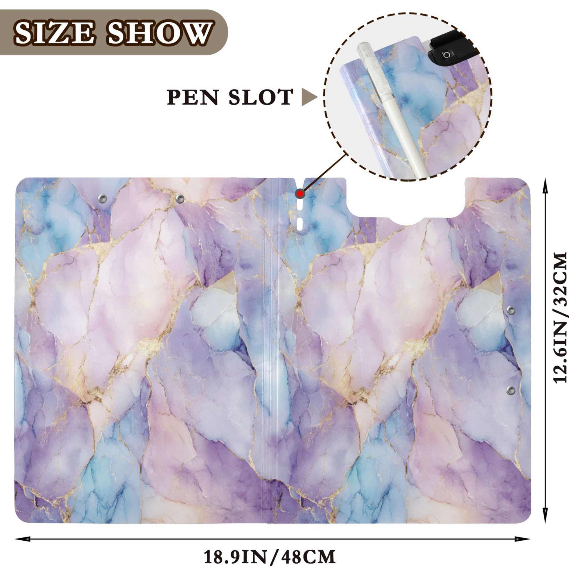 FORMRS A4 Clipboard Folder with Pen Holder Horizontal Foldable School Office Binder, Purple Marble Pattern