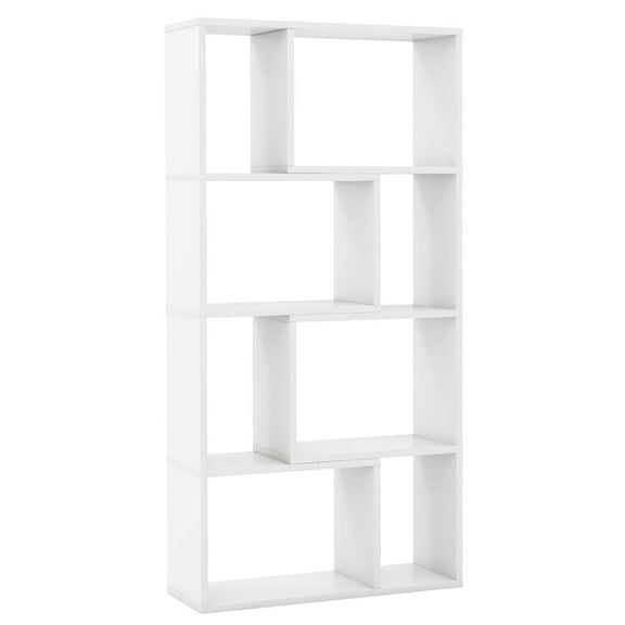REKHH 8-Cube Geometric Bookshelf, 4-Tier High Bookcase, 48" Modern Storage Organizer, Floor Standing Open Display Shelving, Wooden Storage Cabinet for Living Room, Bedroom, Study, White