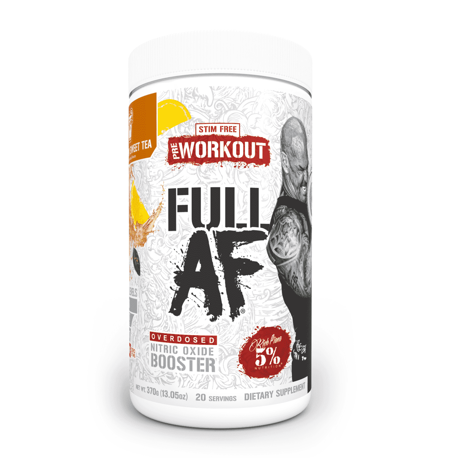 5% Nutrition Full AF Pre-Workout Stim-Free Powder Supplement, Caffeine-Free Max Pumps, 20 Servings (Southern Sweet Tea)