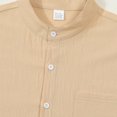 thumbnail image 5 of WTOBBY Men's Cotton Linen Blend Business Shirt Slim Fit Solid Color Stand Collar Long Sleeve Button Front Pocket Casual Office Breathable Top,Khaki S, 5 of 8