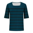 thumbnail image 5 of ZQUUVOU Womens T-Shirts Stripe Ruffle Short Sleeve Square Neck Tops(Navy,XL), 5 of 6